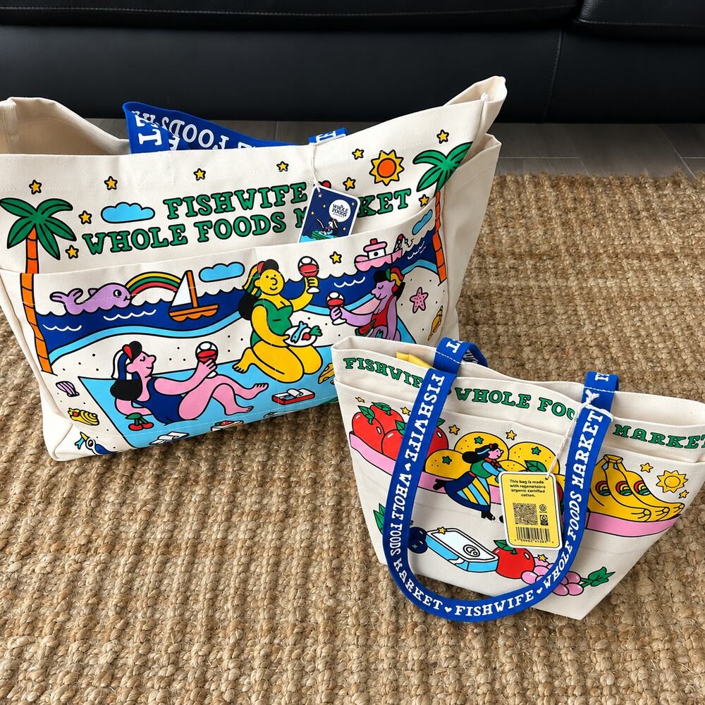 Fishwife x Whole Foods Market Large Medium Tote Bag Set NWT Limited Edition